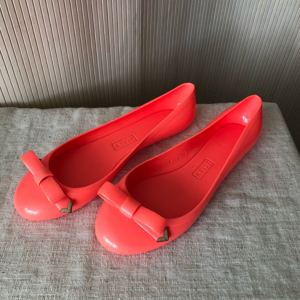 J Crew rain flats in neon pink orange